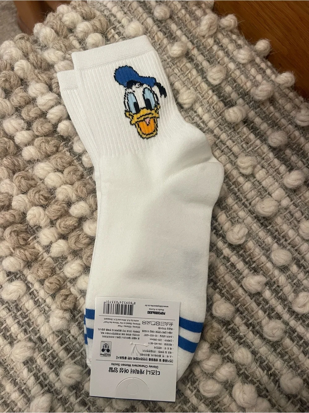 Disney White Crew Socks with Donald Blue & Daisy Pink Accents